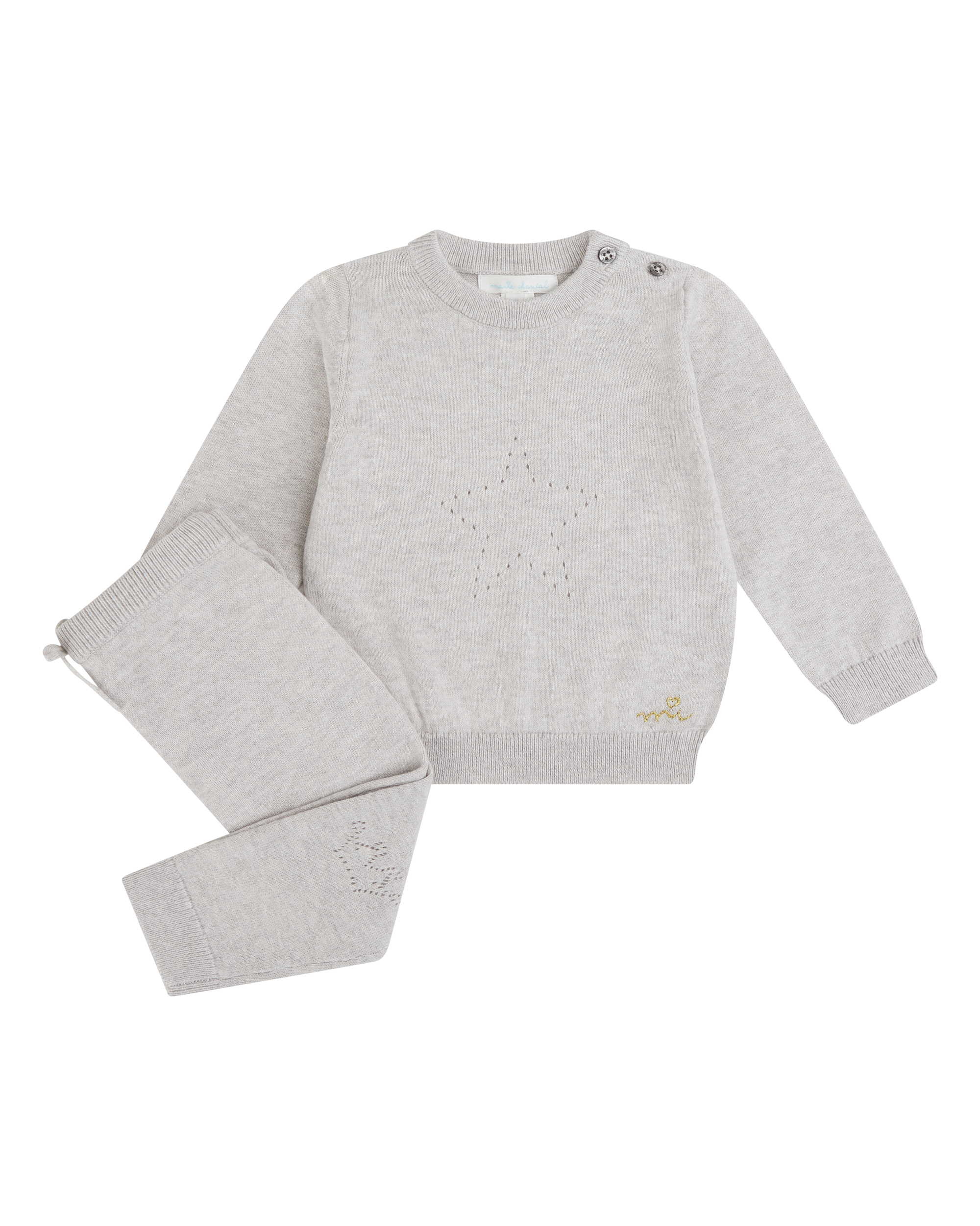Pointelle Star Crawler Set - Grey