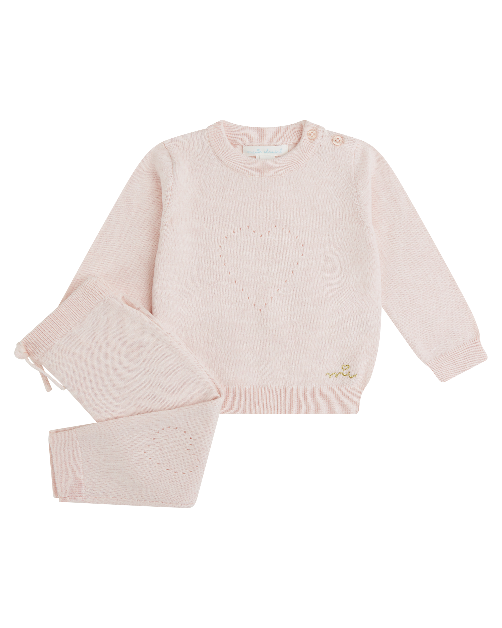 Pointelle Heart Crawler Set - Pink
