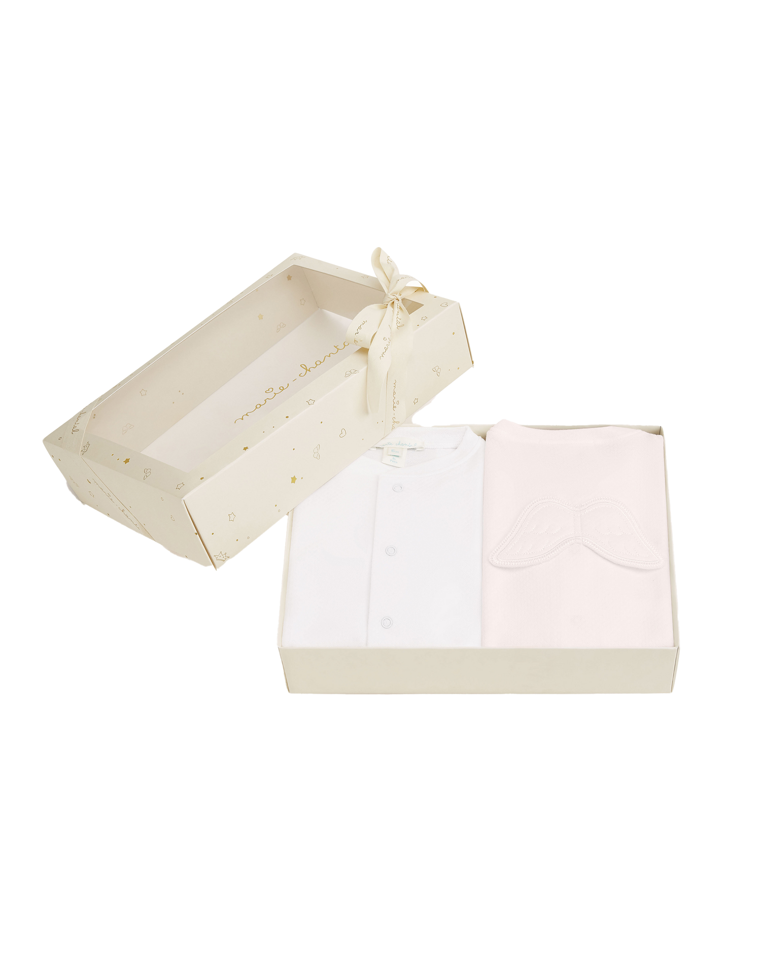 Set of 2 - Pointelle Angel Wing™ Sleepsuits - White & Pink