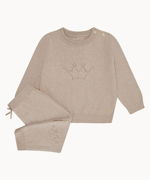Pointelle Crown Crawler Set - Biscuit