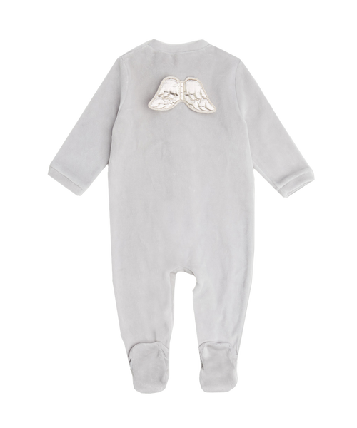 Velour Angel Wing™ Sleepsuit - Silver & Grey