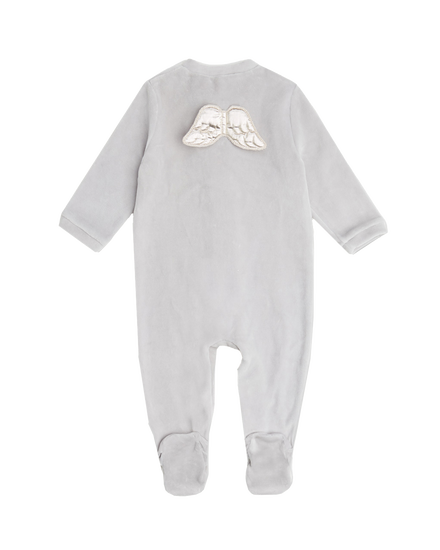 Velour Angel Wing™ Sleepsuit - Silver & Grey | Marie-Chantal