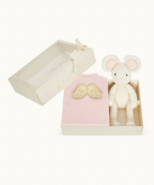 Sleep & Snuggle Velour Angel Wing Gift Set - Gold & Dusty Pink
