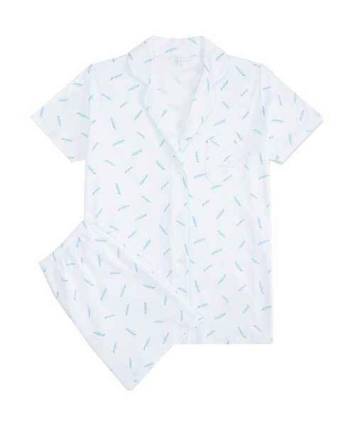 Feather Print Short Pyjama - Adult Aqua