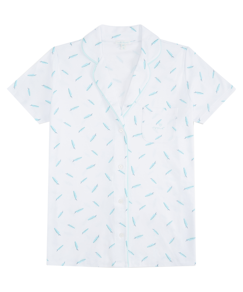Feather Print Short Pyjama - Adult Aqua