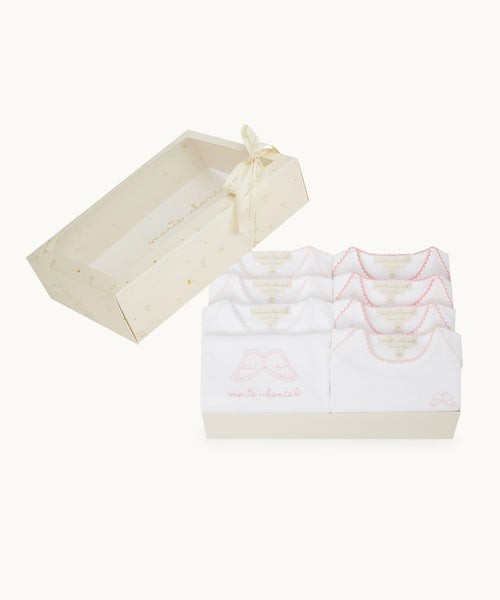 Set of 7 Angel Wing Picot Long Sleeve Onesies - Pink Fade