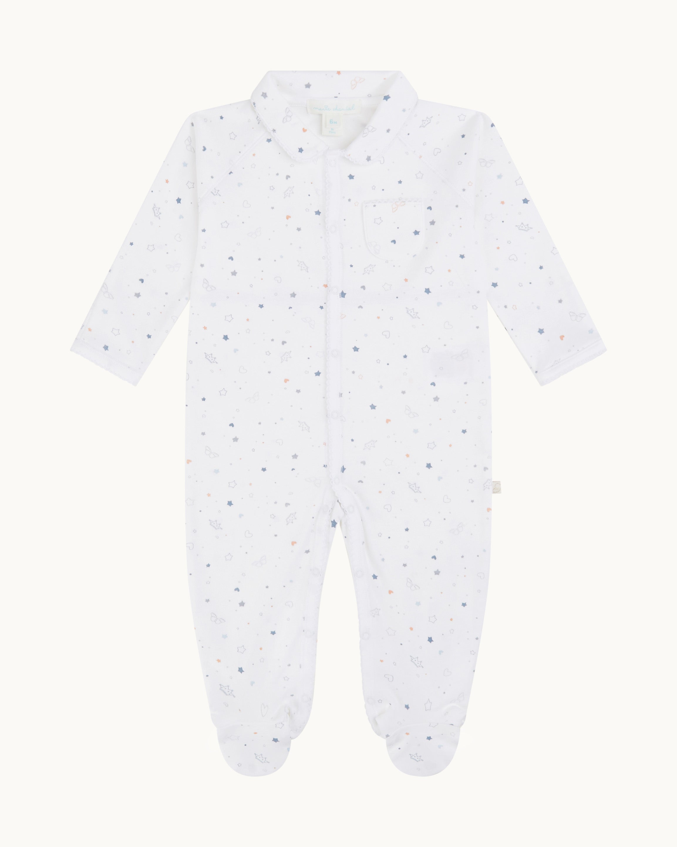 Star & Crown Sleepsuit With Mittens - Blue