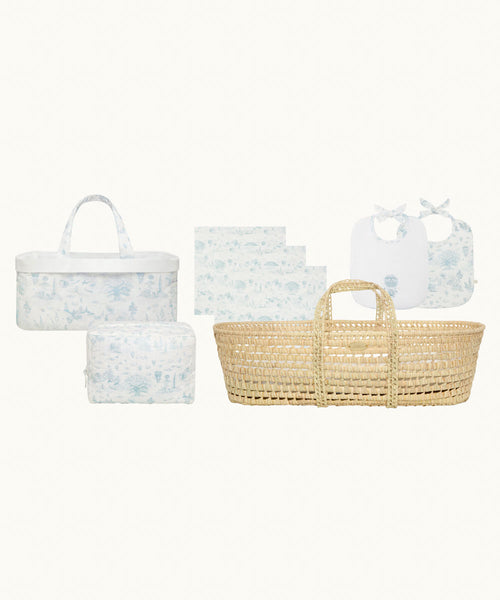 Toile De Jouy First Baby Basket Gift Set - Blue