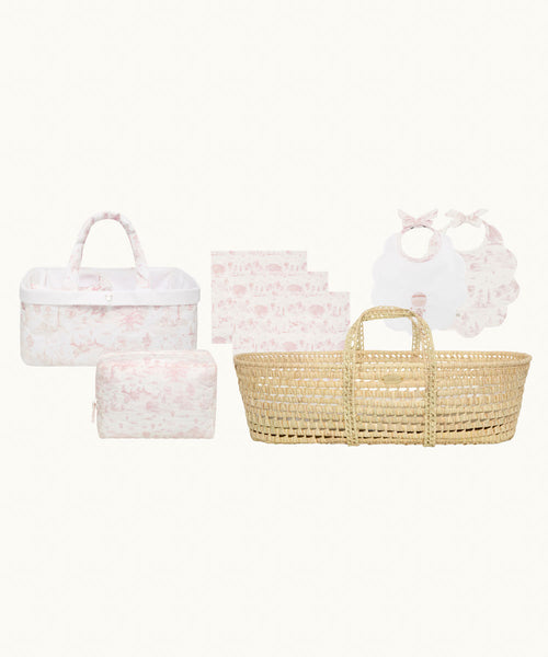 Toile De Jouy First Baby Basket Gift Set - Pink