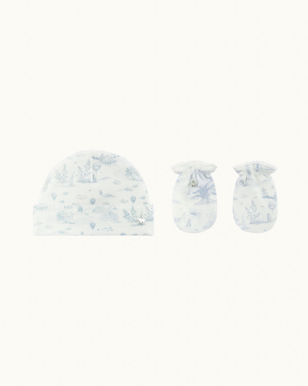 Delani Toile De Jouy Hat & Mittens Set - Blue