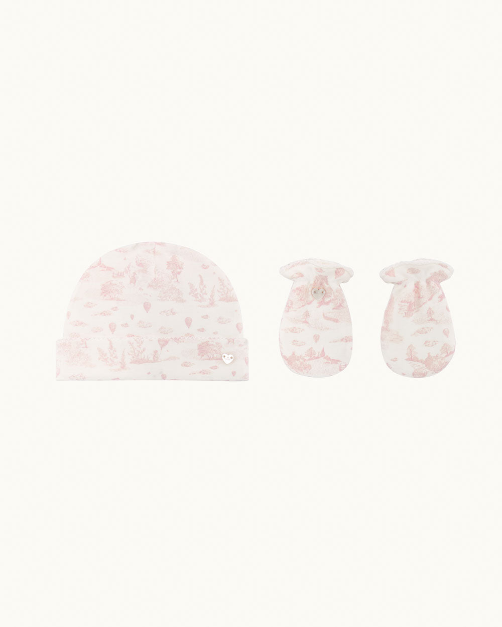 Delani Toile De Jouy Hat & Mittens Set - Pink