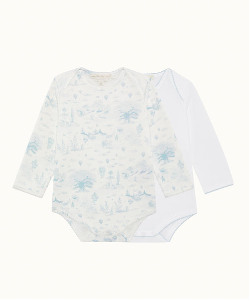 Dusty Toile De Jouy Two Pack Long Sleeve Onesies - Blue