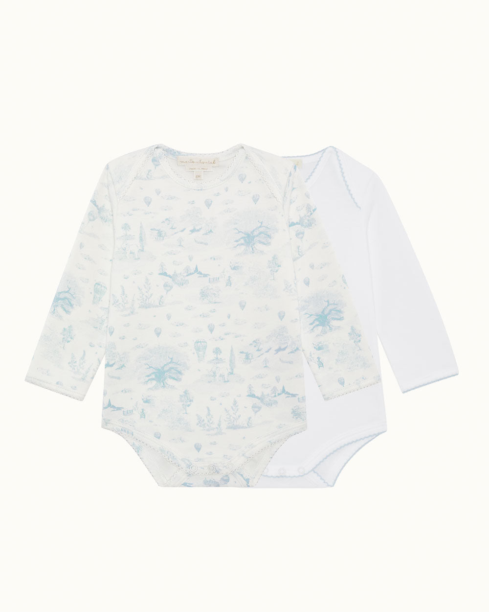 Dusty Toile De Jouy Two Pack Long Sleeve Onesies - Blue