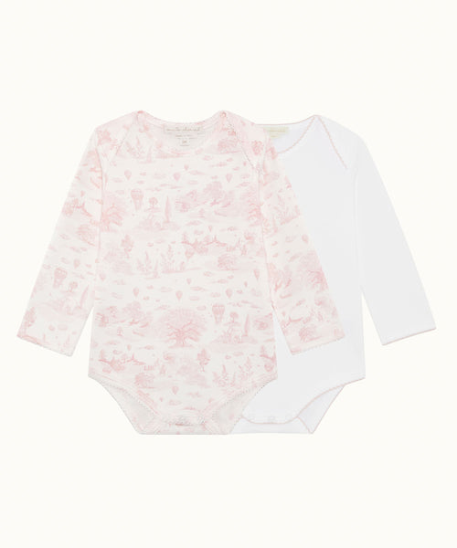 Dusty Toile De Jouy Two Pack Long Sleeve Onesies - Pink