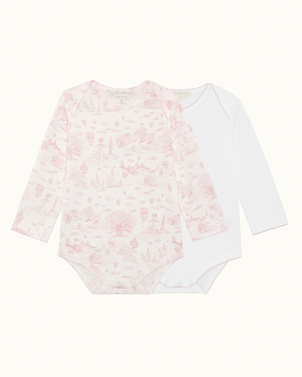 Dusty Toile De Jouy Two Pack Long Sleeve Onesies - Pink