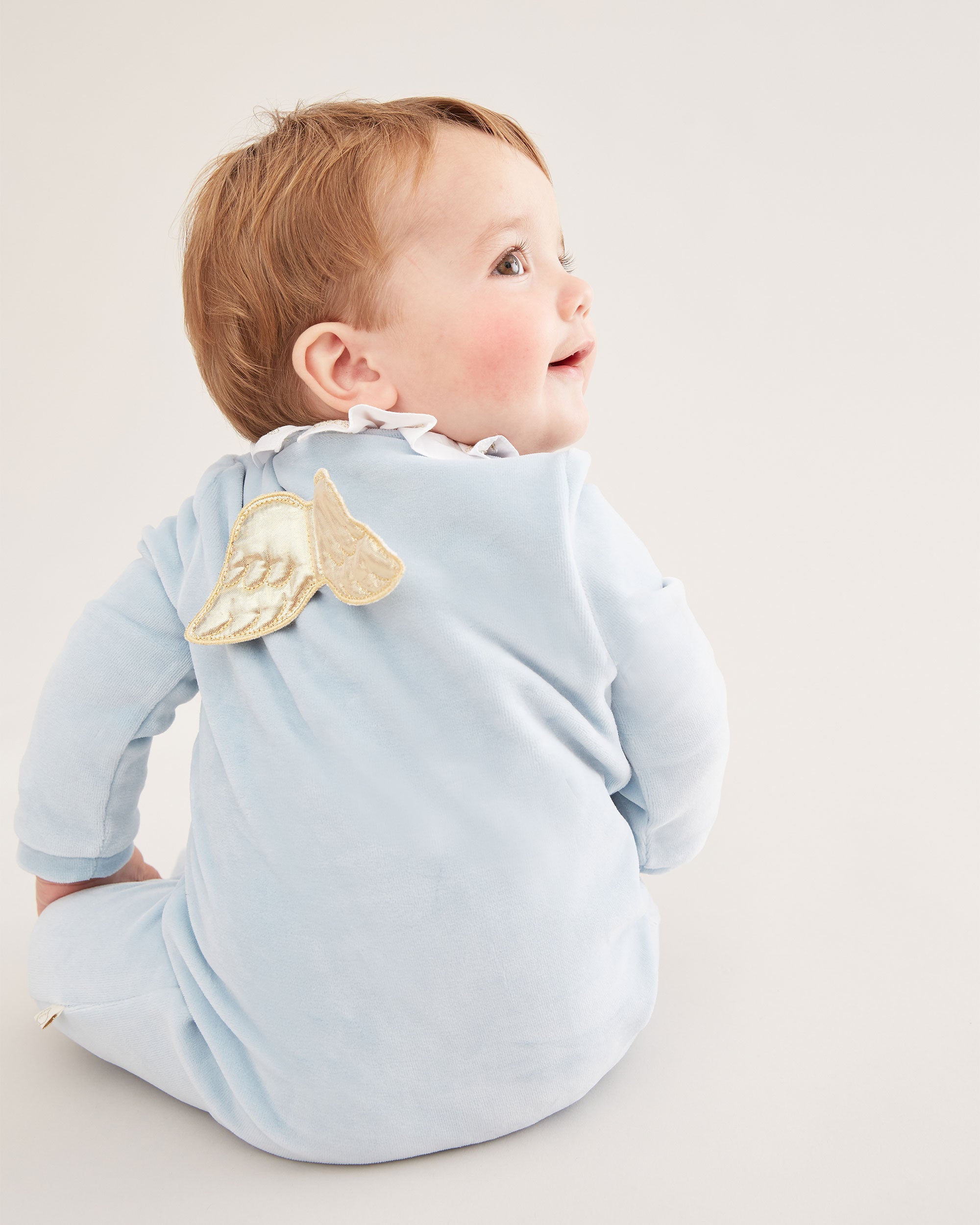 Velour Angel Wing™ Sleepsuit - Gold & Dusty Blue