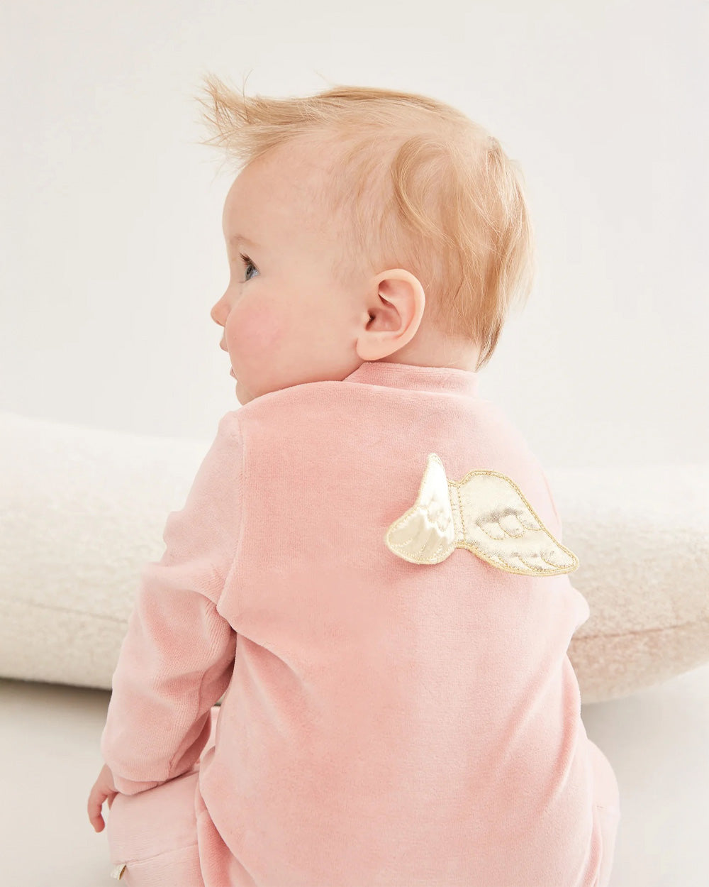 Velour Angel Wing™ Sleepsuit - Gold & Dusty Pink