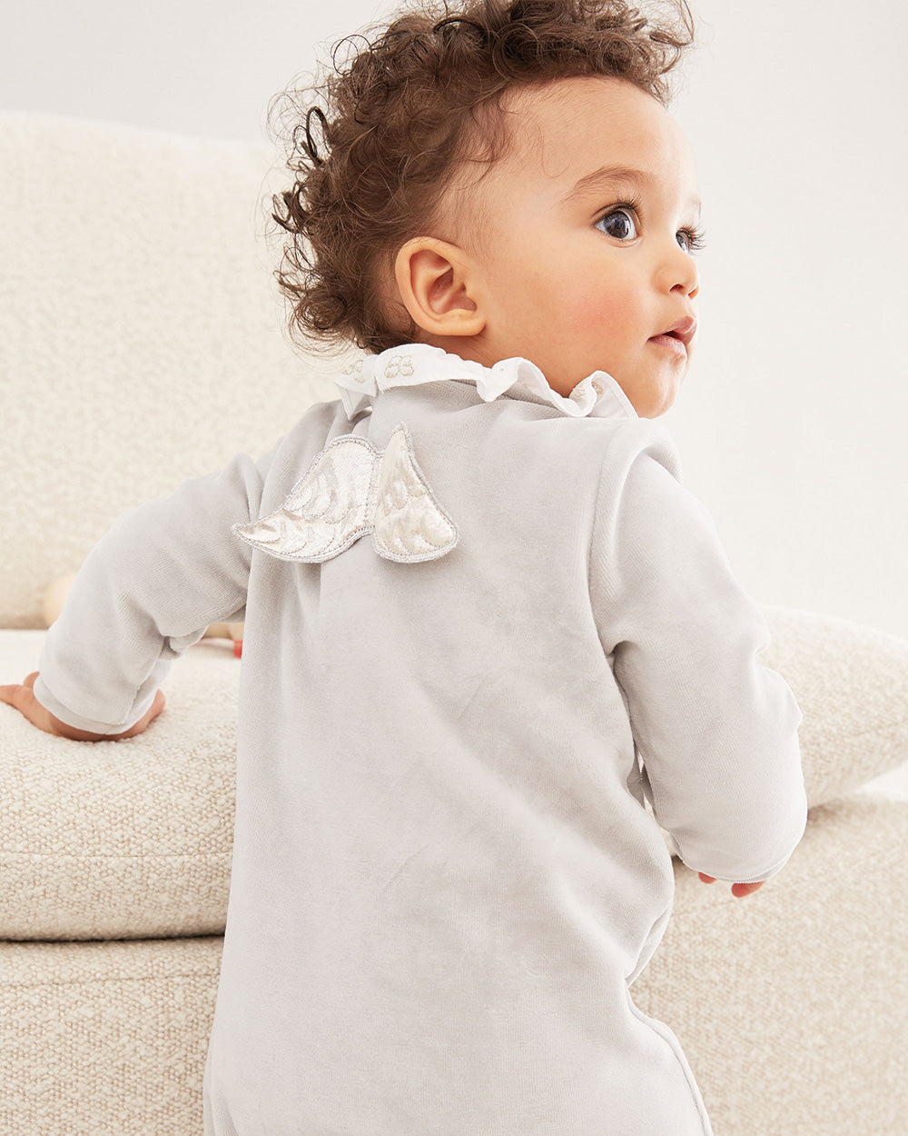Velour Angel Wing™ Sleepsuit - Silver & Grey | Marie-Chantal