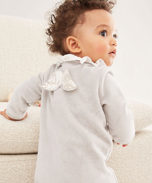 Velour Angel Wing™ Sleepsuit - Silver & Grey
